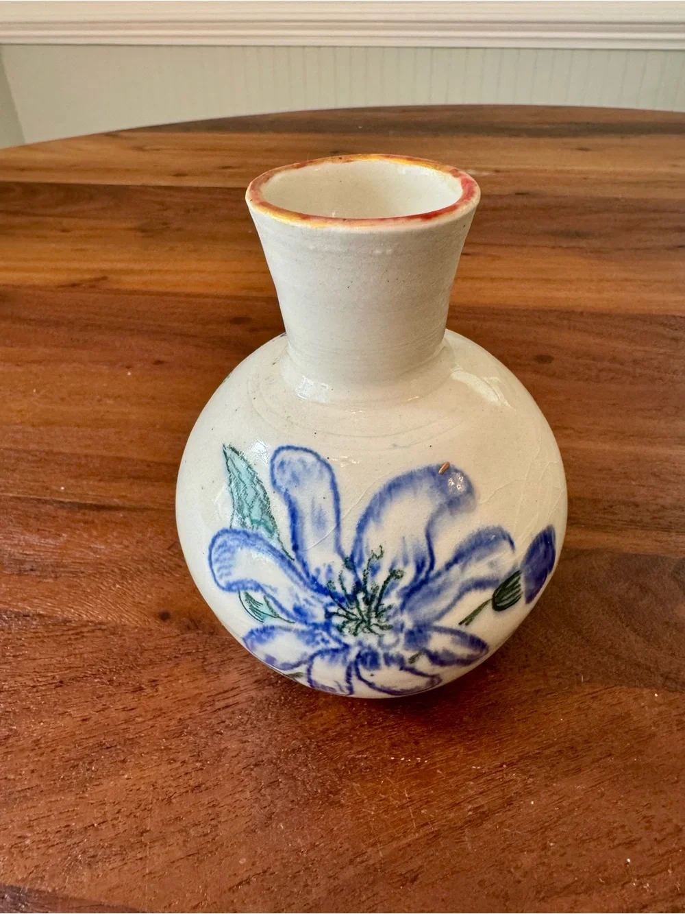 Vintage Studio Pottery Bud Vase Flower Floral Artist stamp Westwind? Clematis